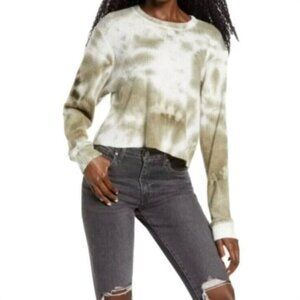 La La Land Creative Co Womens Top Tie Dye Waffle Knit Crop Green L/S Size L NEW